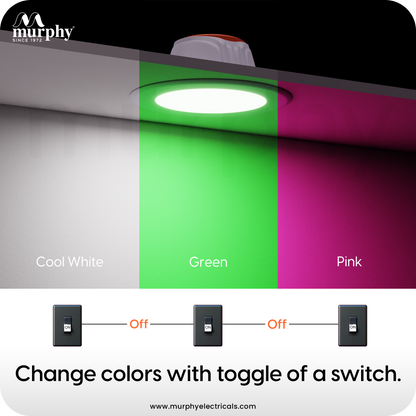 Murphy Crest Premium 7W 3-in-1 LED Concealed Down Light | Cool White, Green & Pink | Switch Controlled Color Changing | Modern False Ceiling Lighting