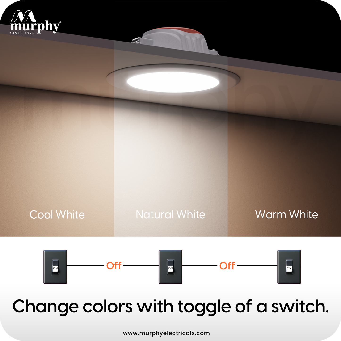 Murphy Crest Premium 7W 3-in-1 LED Concealed Down Light |Cool White, Natural White & Warm White | Switch Controlled Color Changing | Modern False Ceiling Lighting