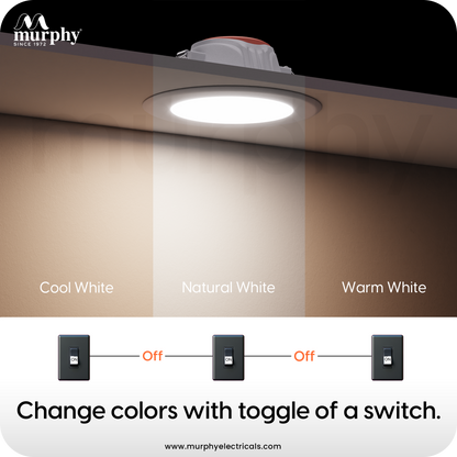 Murphy Crest Premium 7W 3-in-1 LED Concealed Down Light |Cool White, Natural White & Warm White | Switch Controlled Color Changing | Modern False Ceiling Lighting