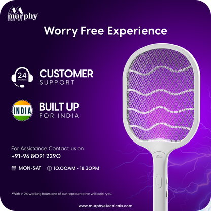 Murphy Smart UV Auto Kill Mosquito Racket with Stand | Type-C Fast Charging | 1200mAh Rechargeable Battery | Auto & Manual Mode | 3-Layer Safety Mesh | Instant Kill | 6 Months Warranty