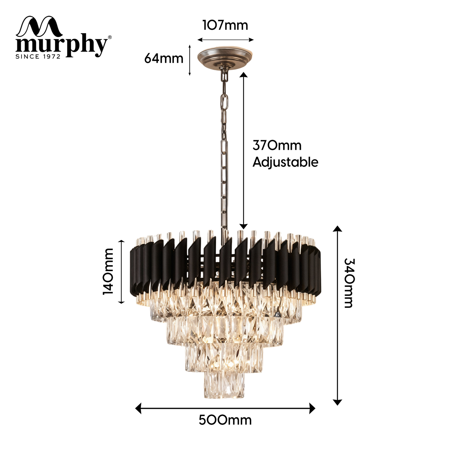 Murphy Black & Gold Crystal Pendant Light | Luxury Chandelier | Crystal Tube Design | Premium Ceiling Light