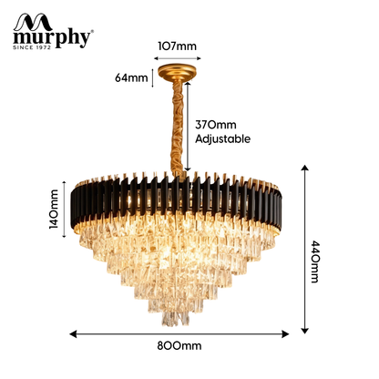 Murphy Black & Gold Crystal Pendant Light | Luxury Chandelier | Crystal Tube Design | Premium Ceiling Light