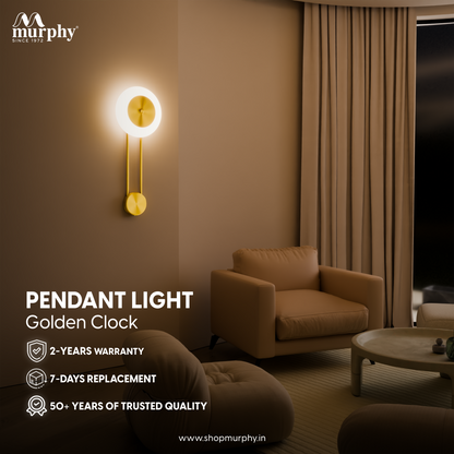 Murphy Modern Brass Finish Clock Style Pendant Wall Light – Luxury Hanging Light with 3in1 Colour Changing Function 2 Years Warranty