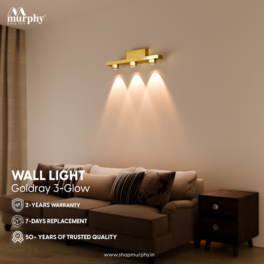 Murphy 3-Glow Goldray|LED Mirror/Vanity Light|- Luxurious Gold Finish|Warm White,