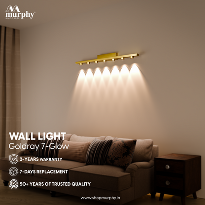 Murphy 7-Glow Goldray|LED Mirror/Vanity Light|- Luxurious Gold Finish|Warm White, 2-Year Warranty