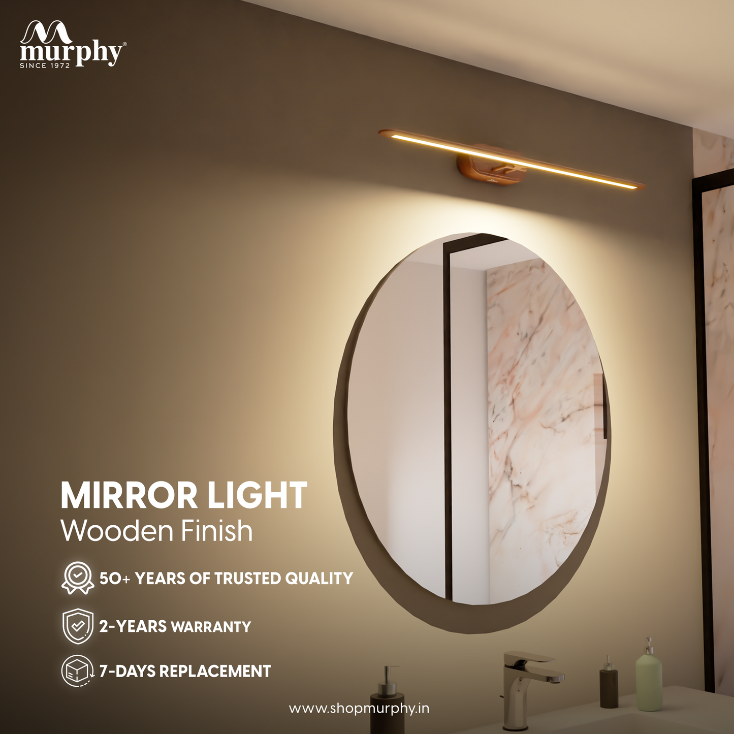 Murphy 12W 3-IN-1 Wooden Finish Mirror Light