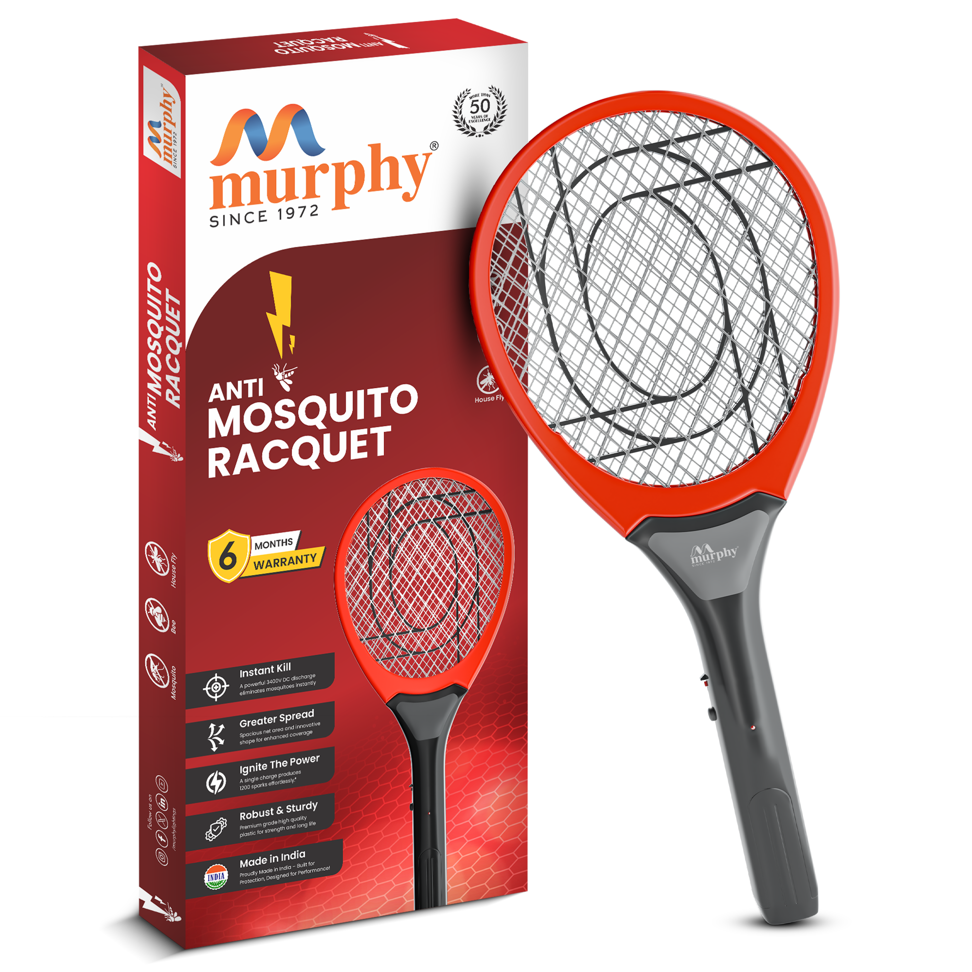 Murphy Electric Mosquito Racquet with 6 Months Warranty, Made in India ...