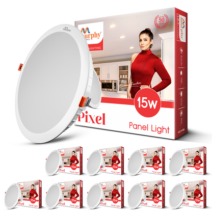 Murphy 15W Round LED Pixel Panel Light, Ceiling Light | Cool White Light (6500K) | Recessed Down Light for False Ceiling | Cutout - 110mm |