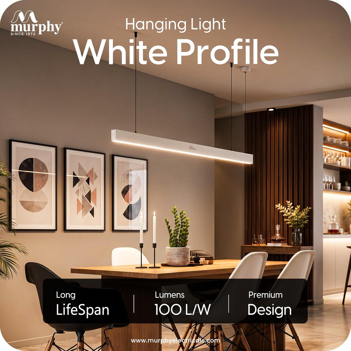 Murphy 45W 4 Feet Linear LED Hanging Profile Light - Warm White