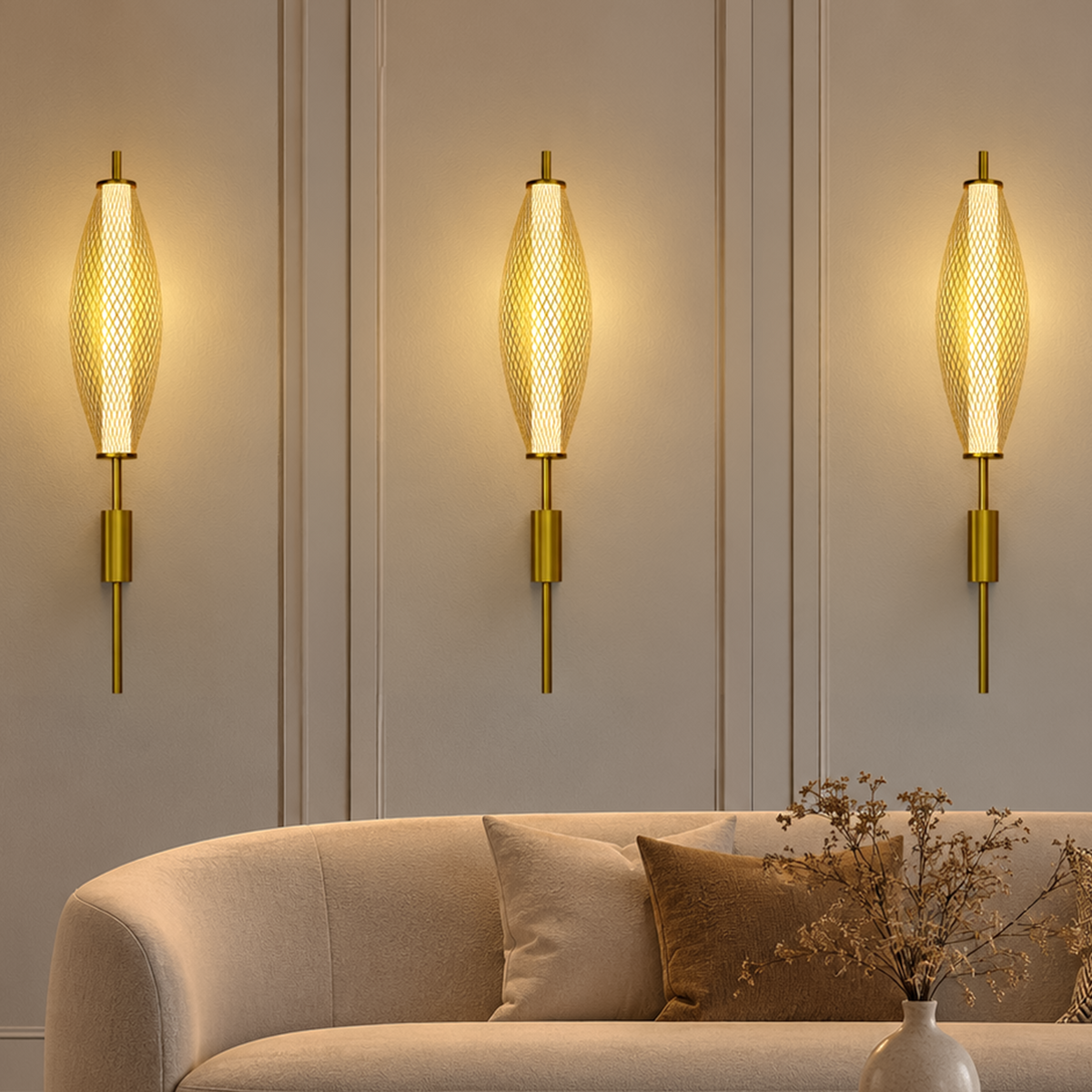 Murphy 12W Glint Mesh Wall Lamp | Golden Finish LED 3-in-1 Light