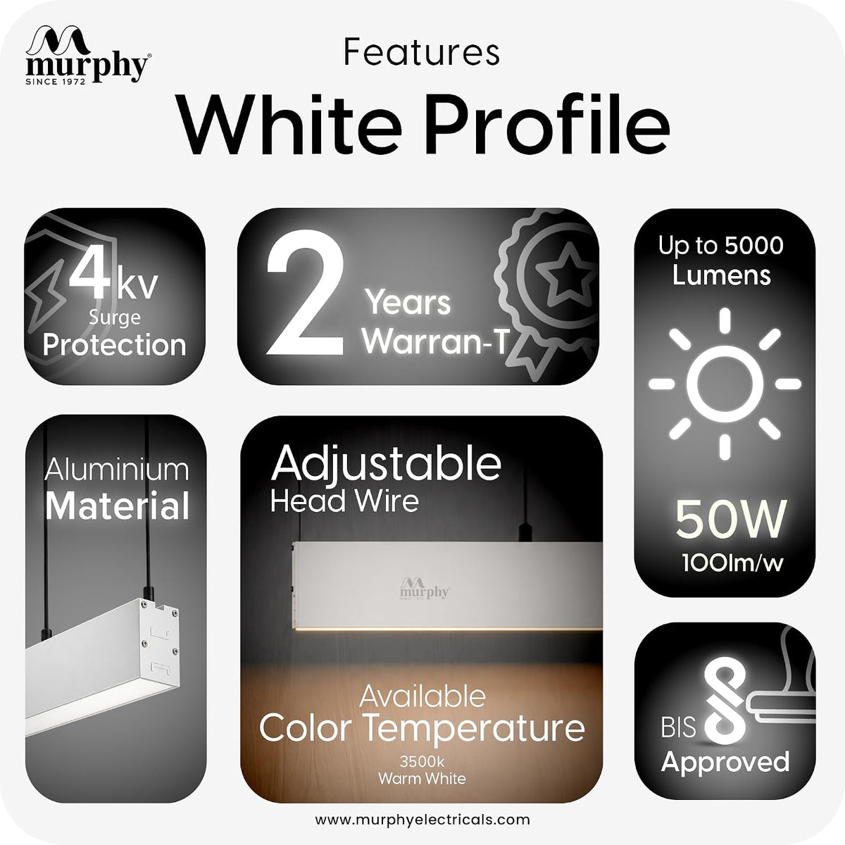 Murphy 45W 4 Feet Linear LED Hanging Profile Light - Warm White
