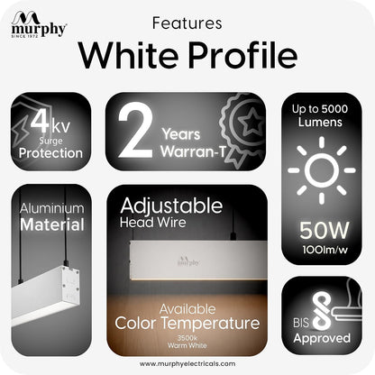 Murphy 45W 4 Feet Linear LED Hanging Profile Light - Warm White