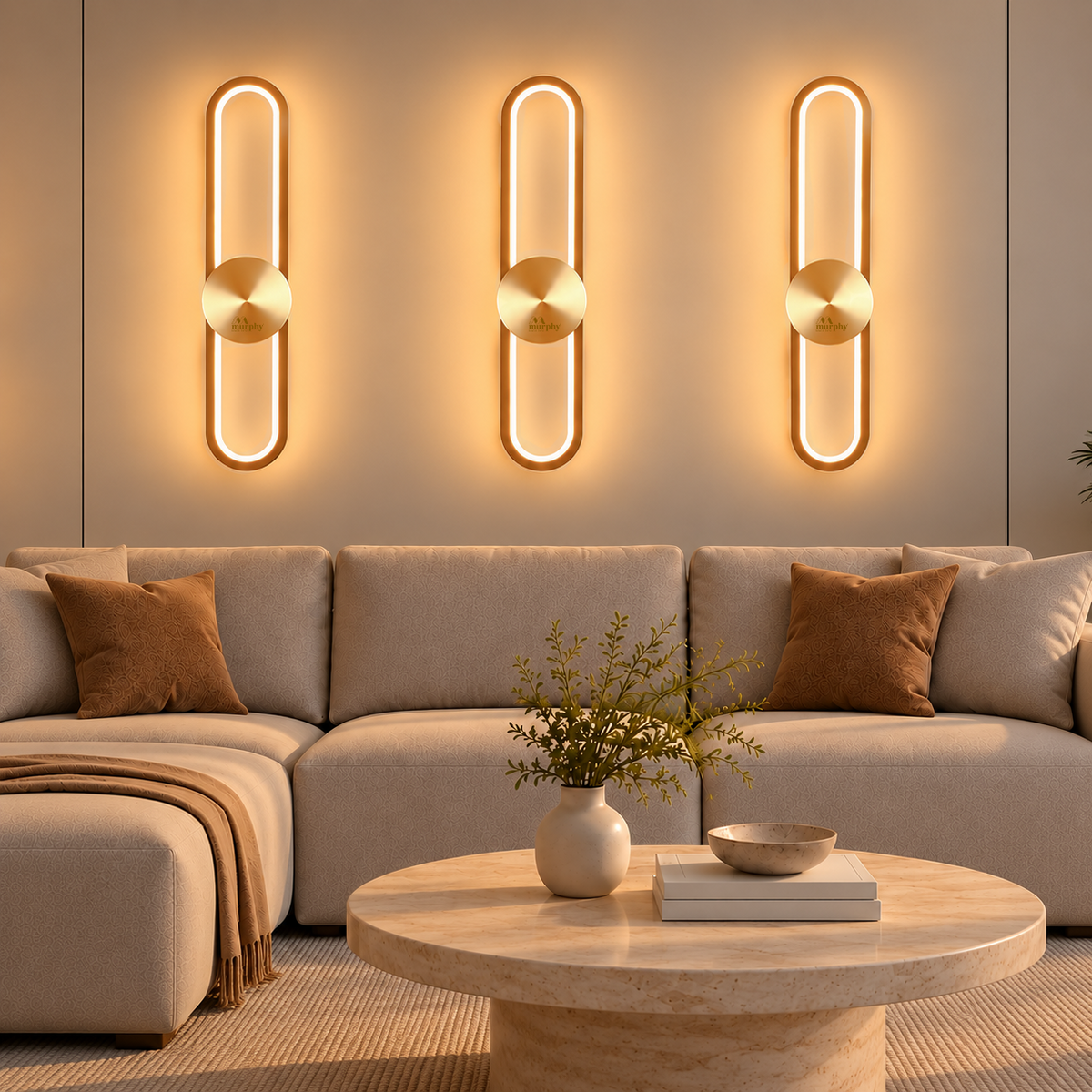 Murphy LoopLite 3-in-1 LED Wall Lamp – Golden Finish, Premium Aluminium, Matte Luxe Design, Adjustable Warm/Neutral/Cool Light, Modern Ambient Lighting