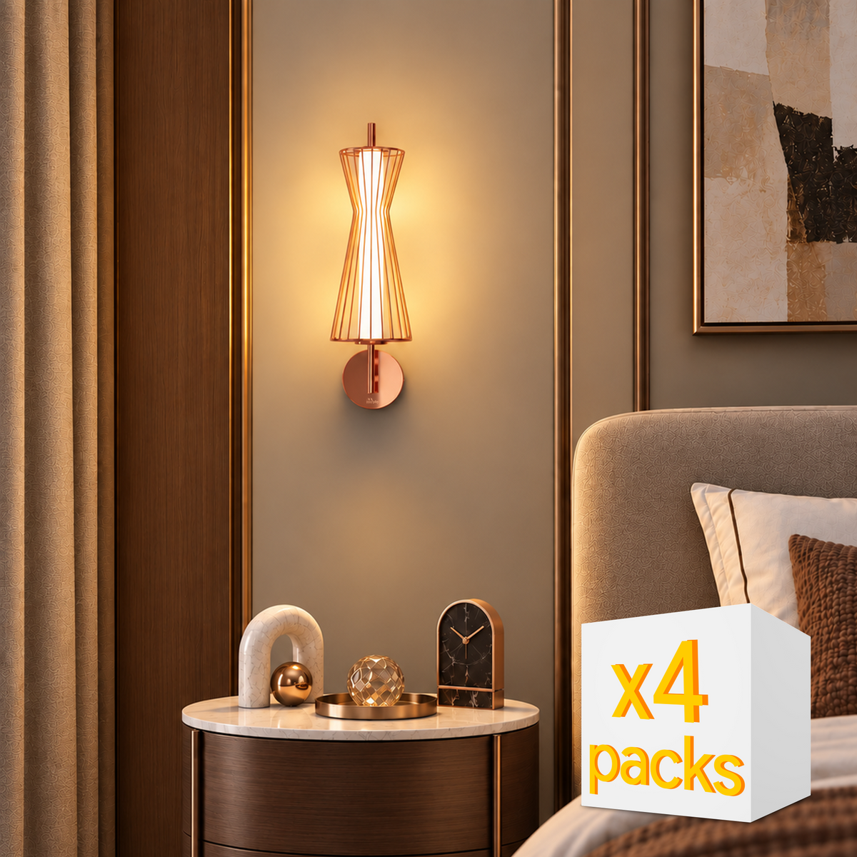 Murphy Cage Line 12W Wall Lamp | 3-in-1 Color Changing LED (Cool White/Warm White/Natural White) with 2-Year Warranty | Premium Rose Gold Finish Decorative Light