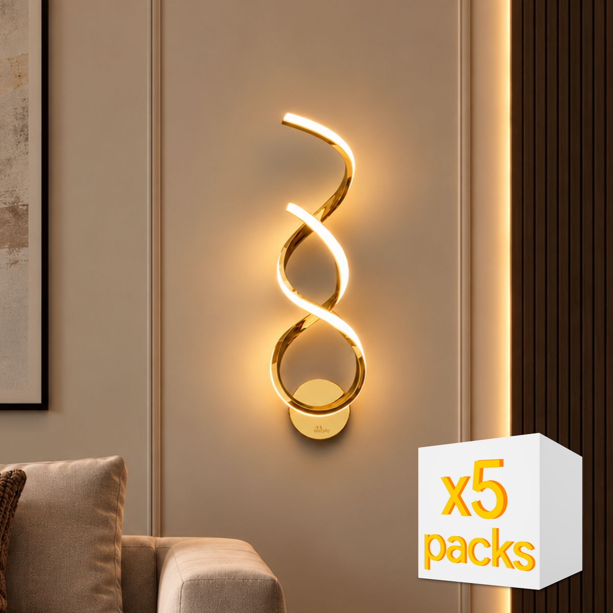 Murphy Twistra LED Wall Lamp – French Gold 3 Color Light