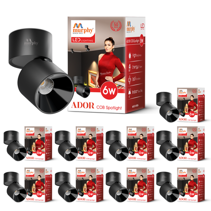 Murphy Ador 6W Surface COB Spot Light | Warm White | Black Reflector | 360° Rotatable | 90° Adjustable | Aluminium Body | BIS Approved |