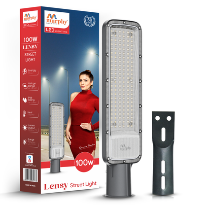 Murphy Lensy 100W LED Street Light | 10000 Lumens | BIS Approved | | Aluminium Body | IP66 Waterproof | 6500K Cool White | 4kV Surge Protection | BIS Approved