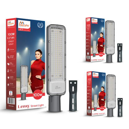 Murphy Lensy 100W LED Street Light | 10000 Lumens | BIS Approved | | Aluminium Body | IP66 Waterproof | 6500K Cool White | 4kV Surge Protection | BIS Approved