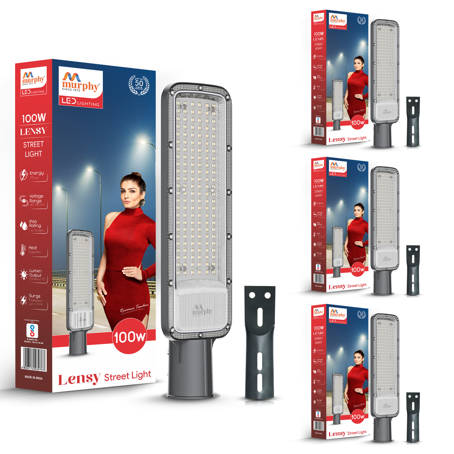 Murphy Lensy 100W LED Street Light | 10000 Lumens | BIS Approved | | Aluminium Body | IP66 Waterproof | 6500K Cool White | 4kV Surge Protection | BIS Approved