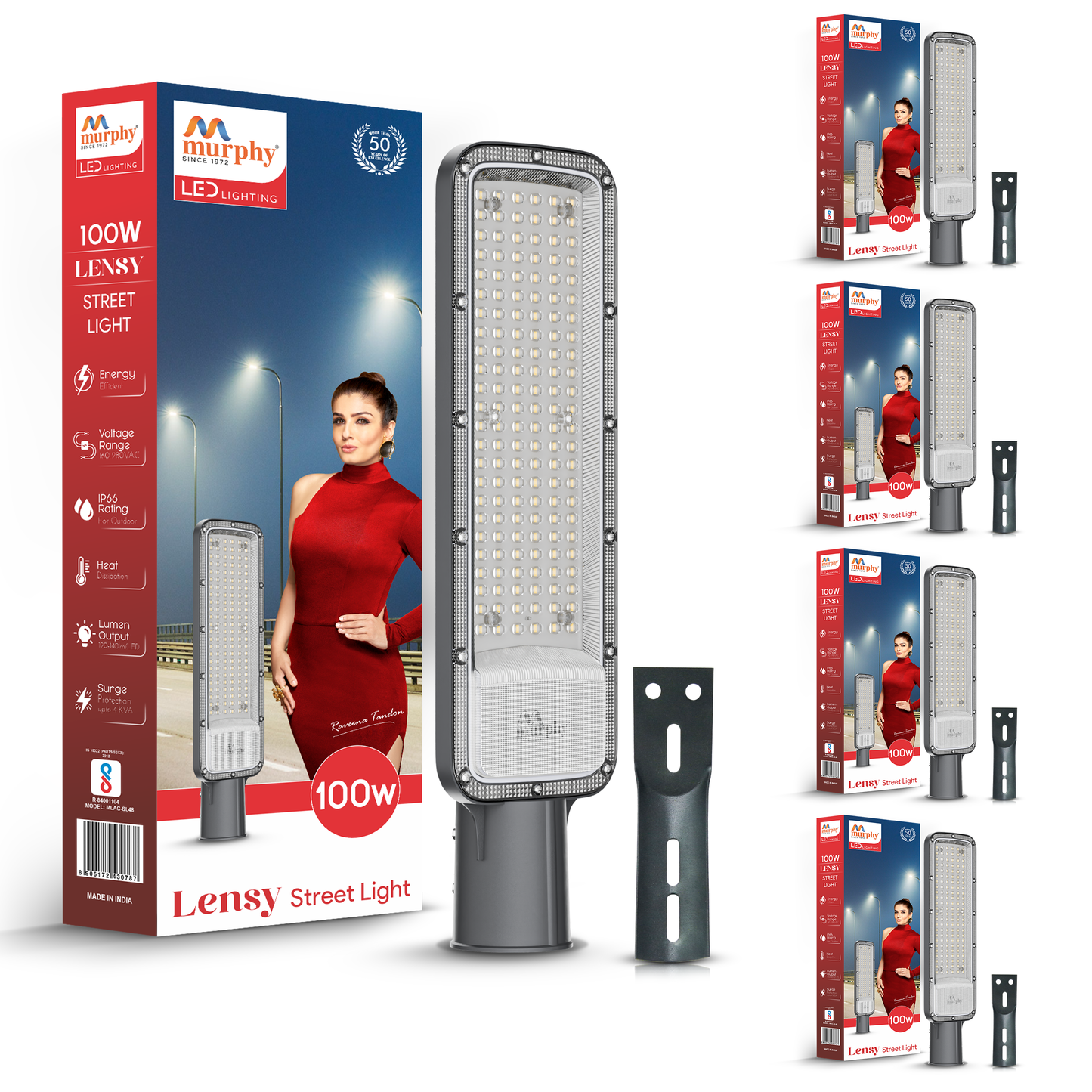 Murphy Lensy 100W LED Street Light | 10000 Lumens | BIS Approved | | Aluminium Body | IP66 Waterproof | 6500K Cool White | 4kV Surge Protection | BIS Approved