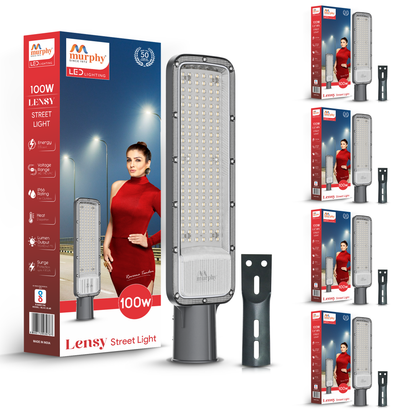 Murphy Lensy 100W LED Street Light | 10000 Lumens | BIS Approved | | Aluminium Body | IP66 Waterproof | 6500K Cool White | 4kV Surge Protection | BIS Approved