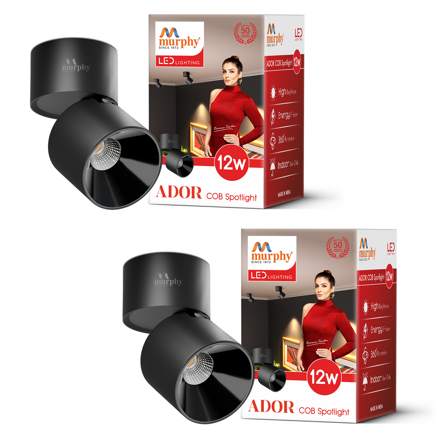 Murphy Ador 6W Surface COB Spot Light | Warm White | Black Reflector | 360° Rotatable | 90° Adjustable | Aluminium Body | BIS Approved |