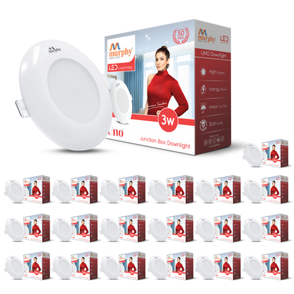 Murphy LED Uno 3W Round Deep Junction Box Light for False Ceiling | Cool White Mini Downlight | Anti-Glare Diffuser | Surge Protection | 45mm Cutout | 2 Years Warranty |Pack of 1