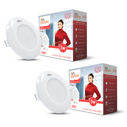 Murphy LED Uno 3W Round Deep Junction Box Light for False Ceiling | Cool White Mini Downlight | Anti-Glare Diffuser | Surge Protection | 45mm Cutout | 2 Years Warranty |Pack of 1