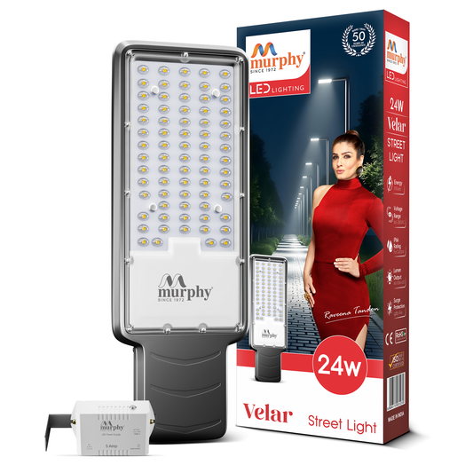 Murphy Velar 24W LED Street Light with Auto On/Off Day Night Sensor | Aluminium Body | IP66 Waterproof | 2400 Lumens | 6500K Cool White | | BIS Certified | 2-Year Warranty