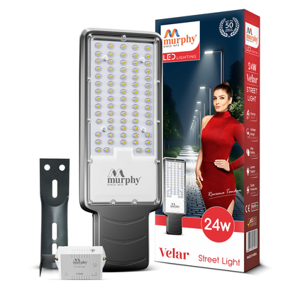Murphy Velar 24W LED Street Light with Auto On/Off Day Night Sensor | Aluminium Body | IP66 Waterproof | 2400 Lumens | 6500K Cool White | | BIS Certified | 2-Year Warranty
