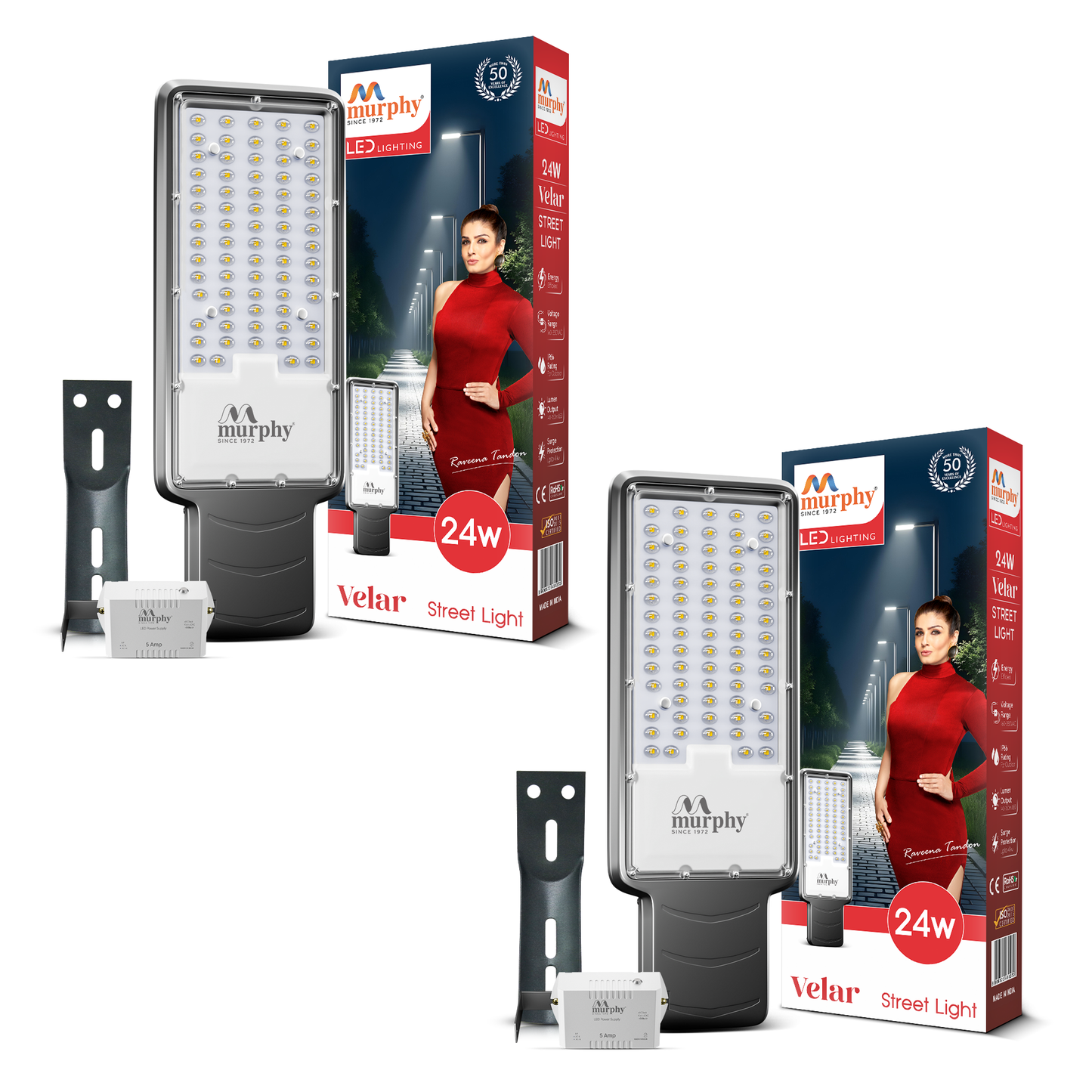 Murphy Velar 24W LED Street Light with Auto On/Off Day Night Sensor | Aluminium Body | IP66 Waterproof | 2400 Lumens | 6500K Cool White | | BIS Certified | 2-Year Warranty