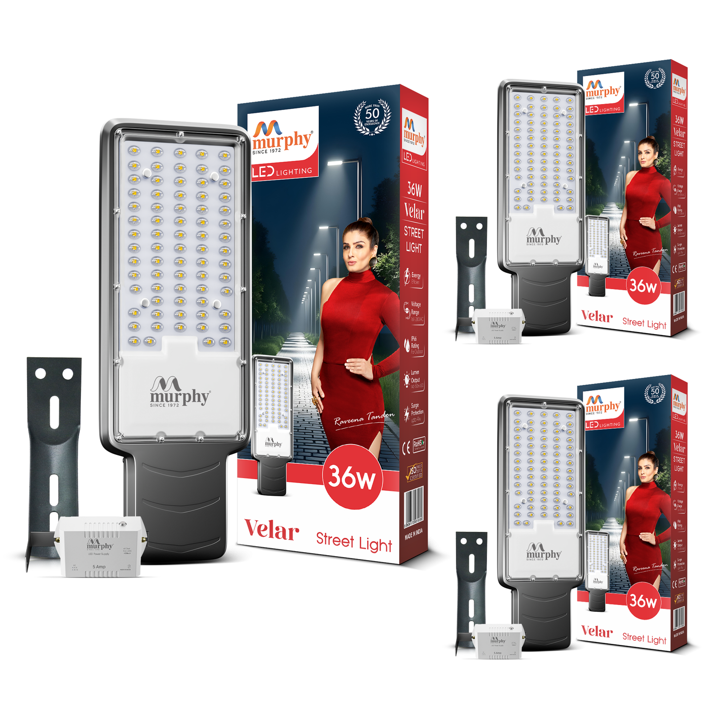 Murphy Velar 36W LED Street Light with Auto On/Off Day Night Sensor | Aluminium Body | IP66 Waterproof | 3600 Lumens | 6500K Cool White | | BIS Certified | 2-Year Warranty