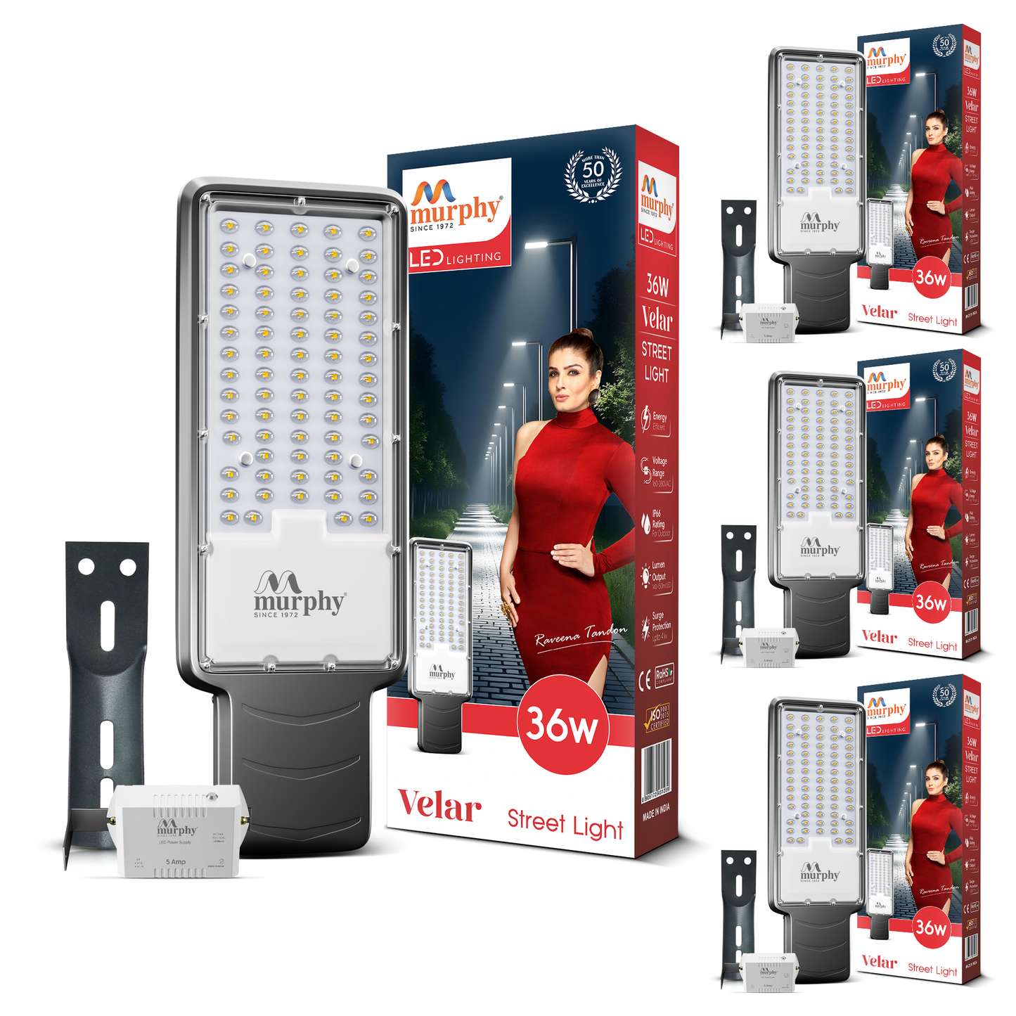 Murphy Velar 36W LED Street Light with Auto On/Off Day Night Sensor | Aluminium Body | IP66 Waterproof | 3600 Lumens | 6500K Cool White | | BIS Certified | 2-Year Warranty