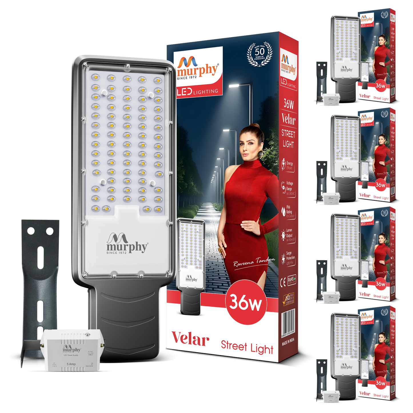 Murphy Velar 36W LED Street Light with Auto On/Off Day Night Sensor | Aluminium Body | IP66 Waterproof | 3600 Lumens | 6500K Cool White | | BIS Certified | 2-Year Warranty