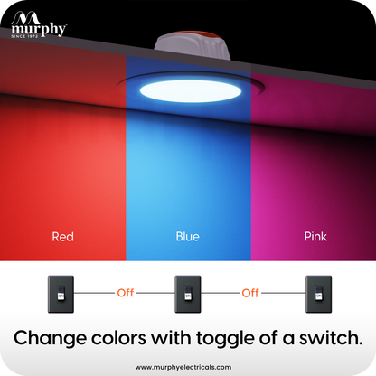 Murphy Crest Premium 7W 3-in-1 LED Concealed Down Light |Red, Blue & Pink | Switch Controlled Color Changing | Modern False Ceiling Lighting