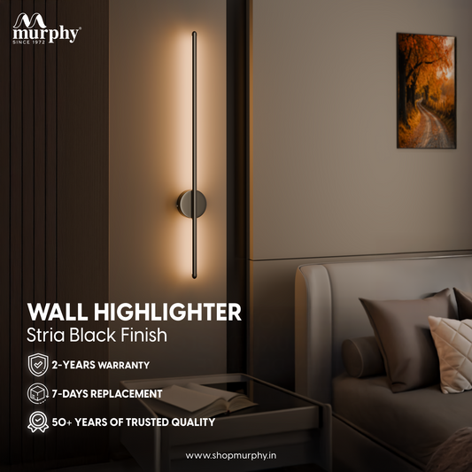 Murphy LED (Wall Highlighter) - 12W, 3-in-1 Color Changing, Modern Black Finish Wall Sconce Light Stylish Home Decor