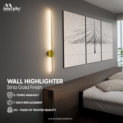 Murphy LED (Wall Highlighter) - 12W, 3-in-1 Color Changing, Modern Gold Finish Wall Sconce Light  Stylish Home Decor