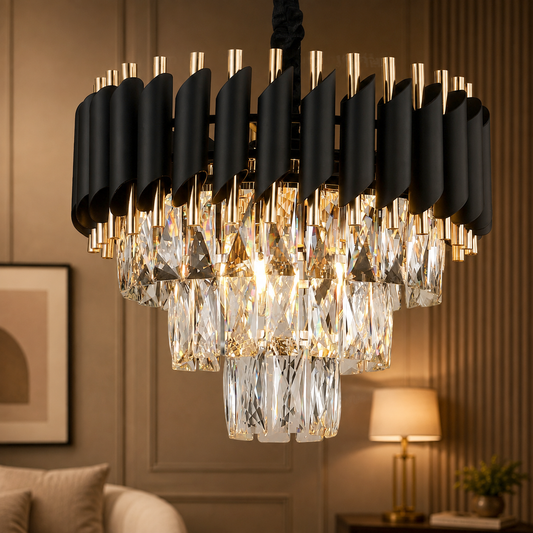 Murphy Black & Gold Crystal Pendant Light | Luxury Chandelier | Crystal Tube Design | Premium Ceiling Light