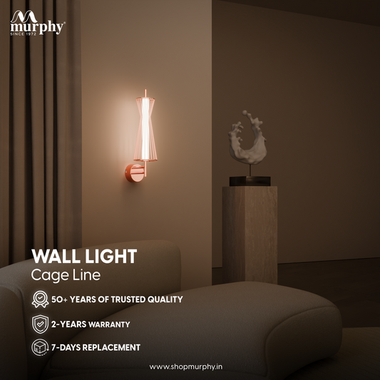 Murphy Cage Line 12W Wall Lamp | 3-in-1 Color Changing LED (Cool White/Warm White/Natural White) with 2-Year Warranty | Premium Rose Gold Finish Decorative Light