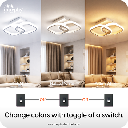 Murphy 22W LED Ceiling Light | Square Flush Mount | 3 Colour Change (Warm, Natural, Cool)