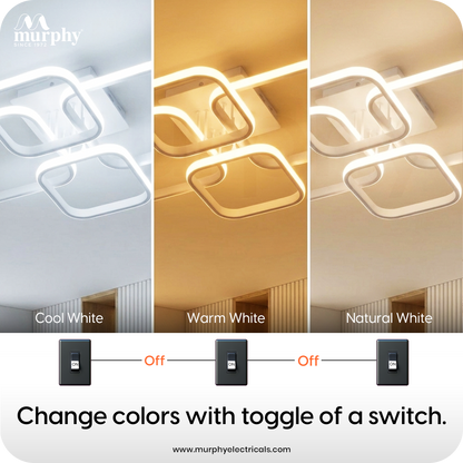 Murphy LED Ceiling Light | 40W 3 Color (Warm/Natural/Cool) | Geometric Flush Mount Acrylic Light for Living Room, Bedroom, Dining Room & Hallway