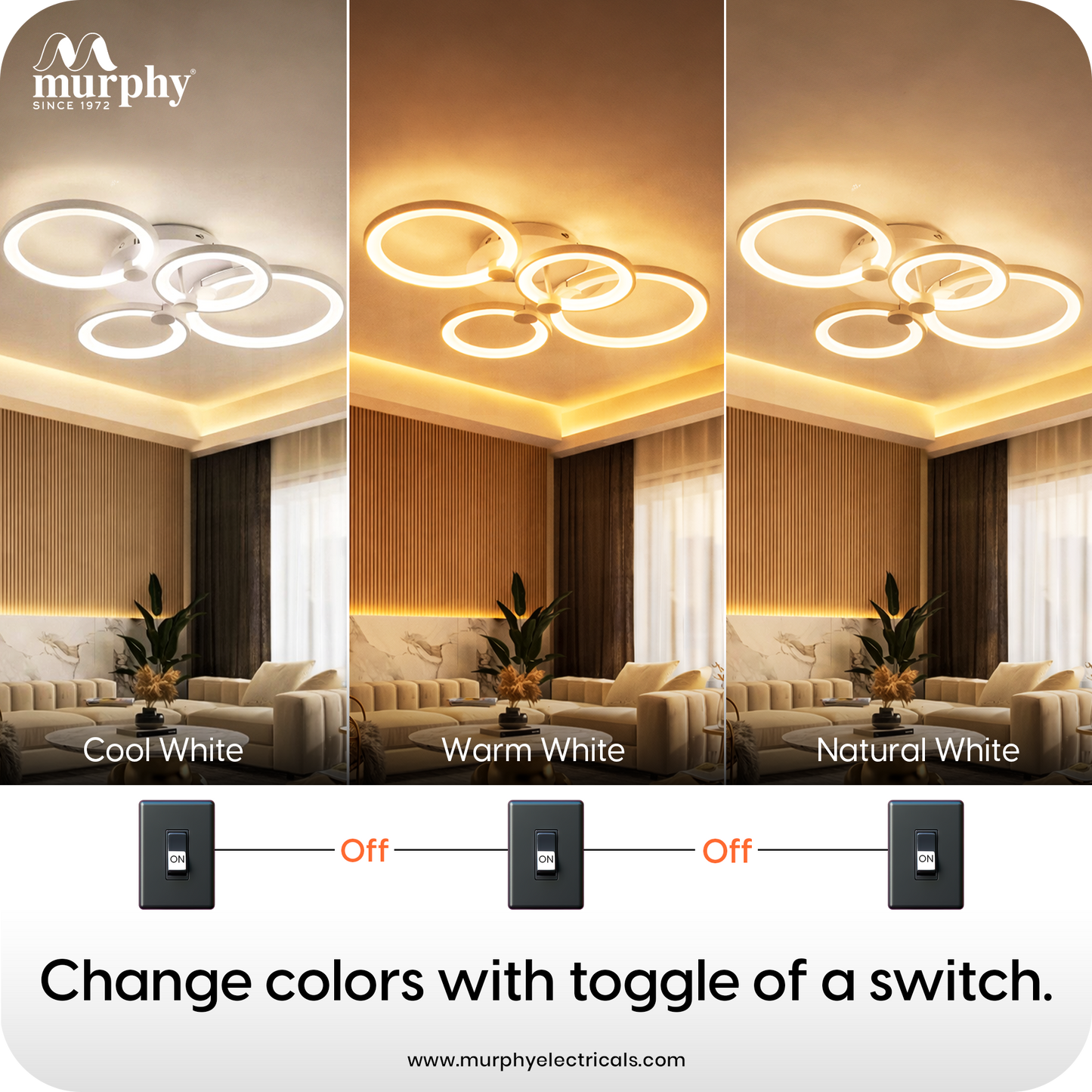 Murphy LED Ceiling Light | 40W 3 Color (Warm/Natural/Cool) | Geometric Flush Mount Acrylic Light for Living Room, Bedroom, Dining Room & Hallway