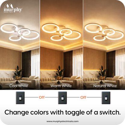 Murphy LED Ceiling Light | 40W 3 Color (Warm/Natural/Cool) | Geometric Flush Mount Acrylic Light for Living Room, Bedroom, Dining Room & Hallway