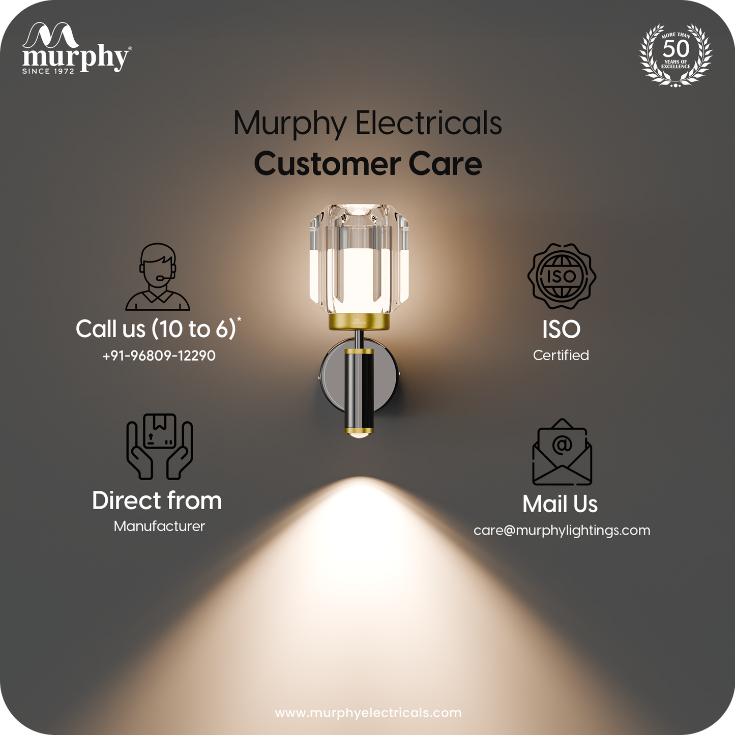 Murphy Opal Crystal 6+3W LED Wall Light with Spot Light, 3C Color Changing (Warm/Natural/Cool White), Gunmetal Golden Finish, Metal & Glass Wall Lamp, BIS Approved, 2 Year Warranty