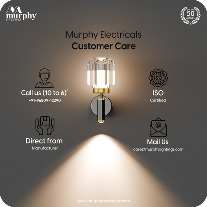 Murphy Opal Crystal 6+3W LED Wall Light with Spot Light, 3C Color Changing (Warm/Natural/Cool White), Gunmetal Golden Finish, Metal & Glass Wall Lamp, BIS Approved, 2 Year Warranty
