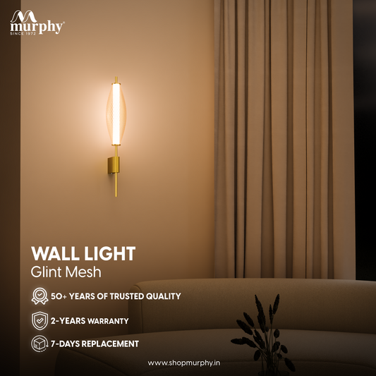 Murphy Glint Mesh 12W Wall Light |Aluminium Body |Golden Finish | 3-in-1 Color Changing LED (Cool White/Warm White/Natural White)