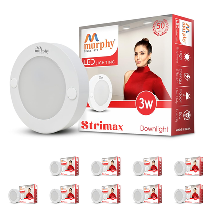 Murphy STRIMAX 3W Surface LED Downlight | Slim Round Cabinet Light | Cool White| Energy Efficient | Long Lifespan| 2 Years Warranty