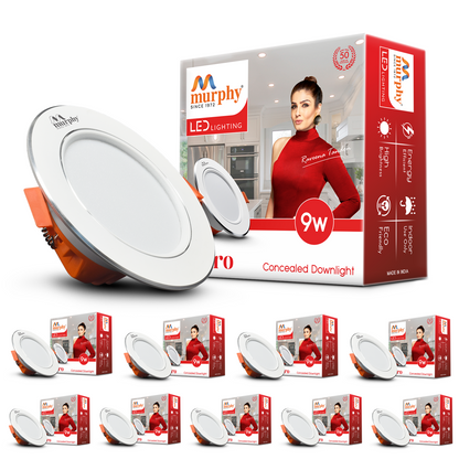 Murphy Claro 9W Concealed LED Downlight Aluminium Finish | Eye-Caring & Long-Lasting Brightness | 2 Years Warranty | Suited for 3 Inch Junction Box