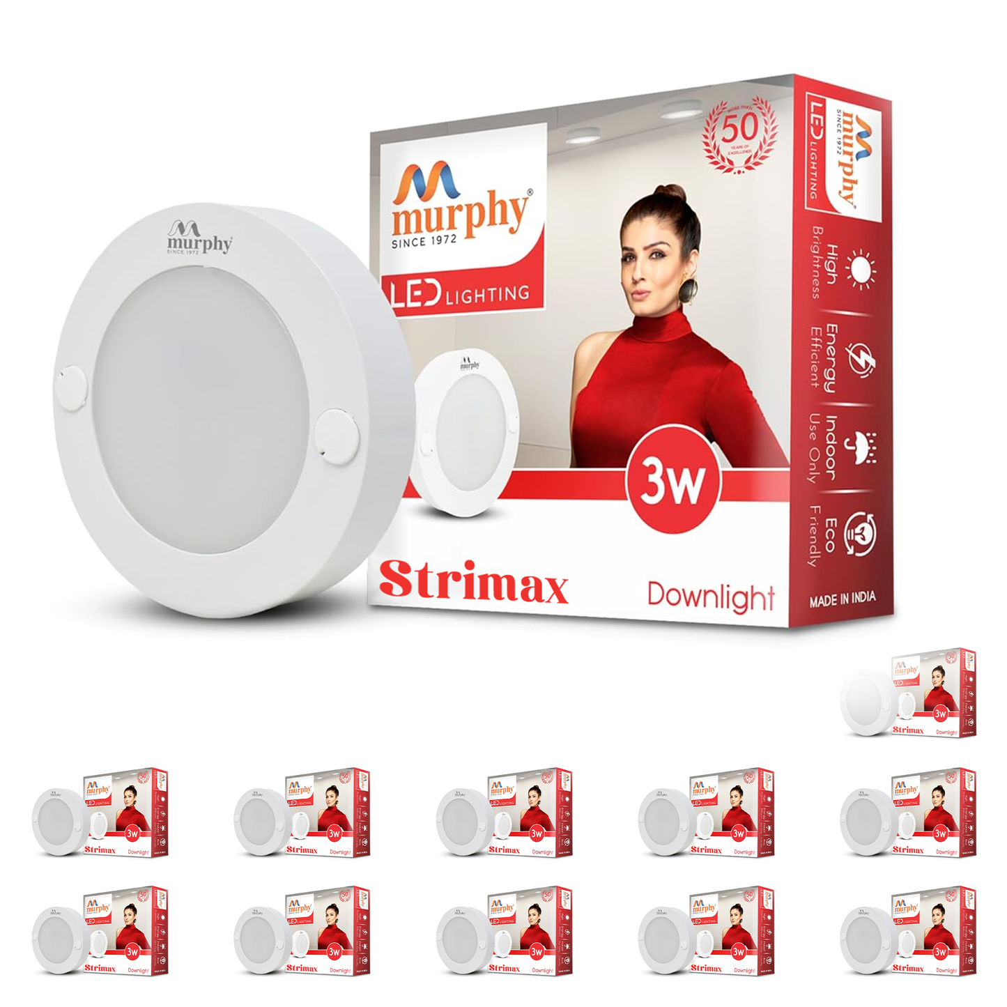 Murphy STRIMAX 3W Surface LED Downlight | Slim Round Cabinet Light | Cool White| Energy Efficient | Long Lifespan| 2 Years Warranty