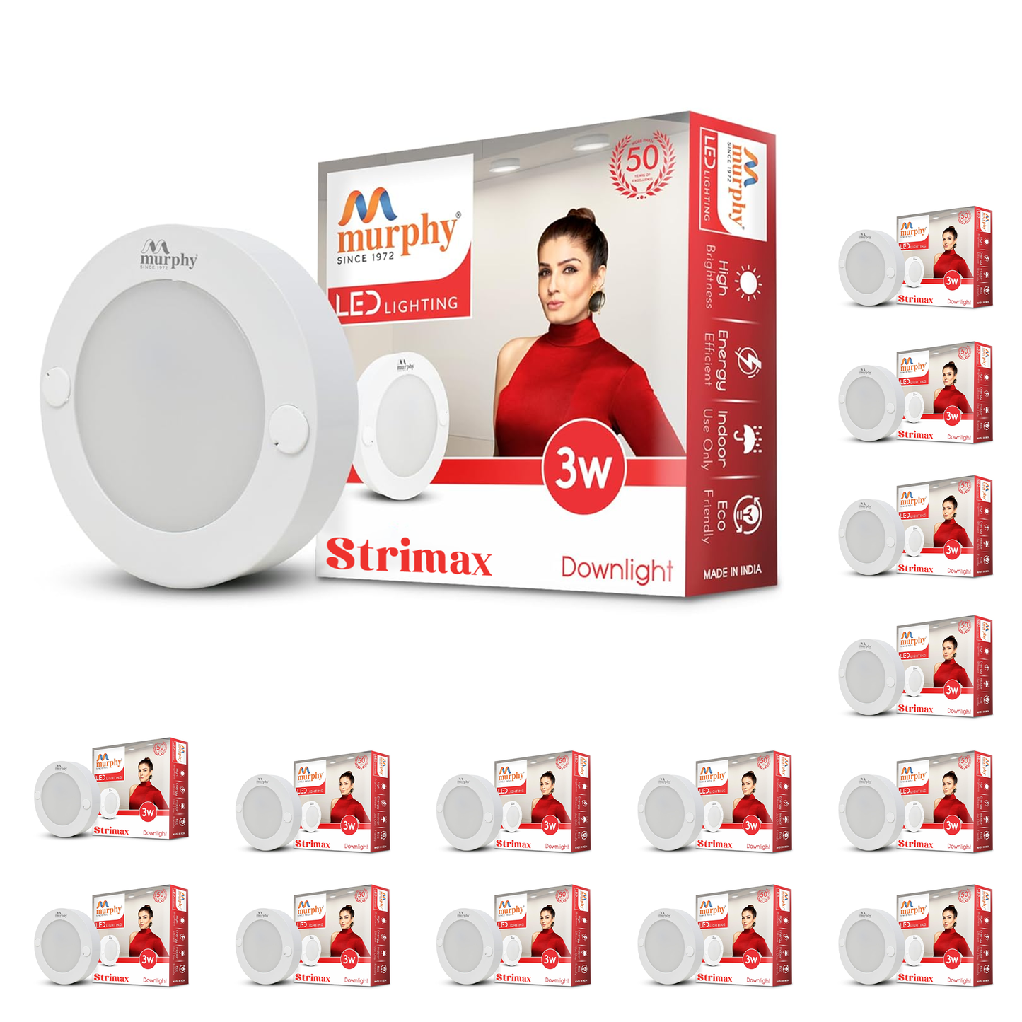Murphy STRIMAX 3W Surface LED Downlight | Slim Round Cabinet Light | Cool White| Energy Efficient | Long Lifespan| 2 Years Warranty